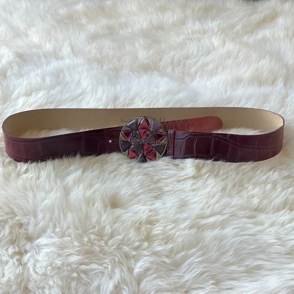 Garuglier’s leather belt XL maroon purple stones silver buckle made in … - Picture 14 of 17